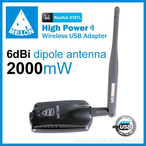 2.4GHz 2000mW high power,6dBi omni-directional antenna 54Mbps 802.11b/g wifi usb adapter